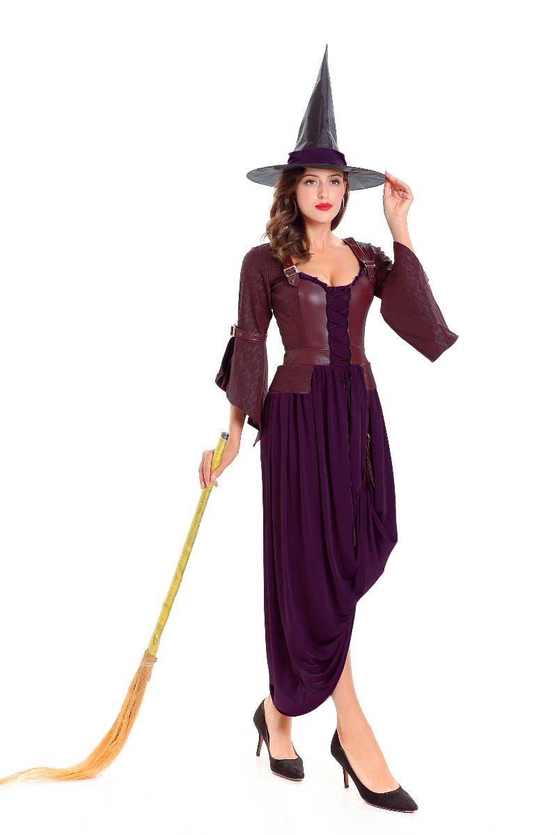 F1787 Adult Purple and Brown Salem Witch Costume